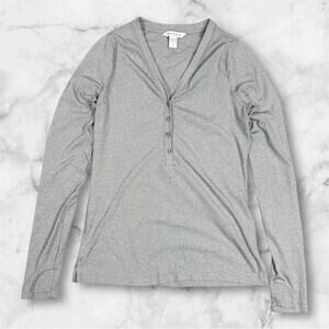 Athleta Womens Shirt Small Green Uptempo Ribbed Henley Top Thumbholes Athleisure